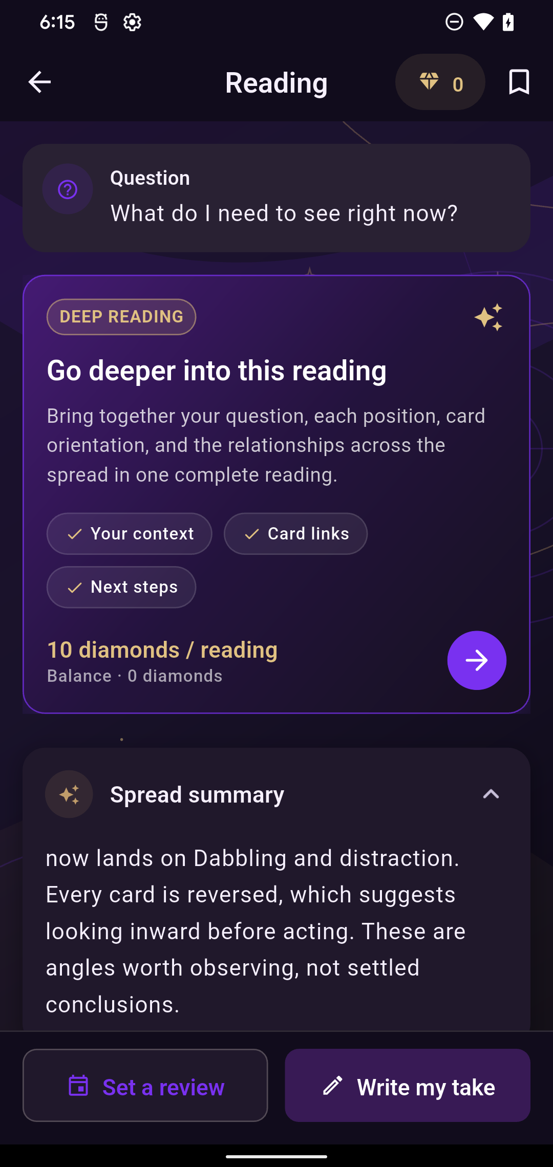 Arcana reading result